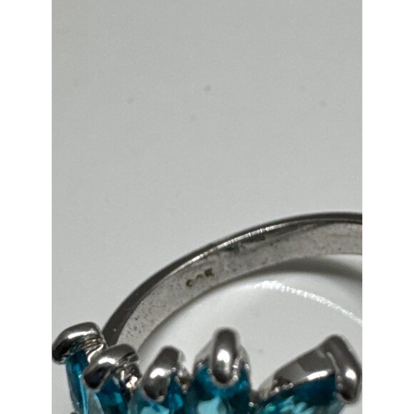Blue Leaf Sterling Silver Ring With Marquise Cut Stones - Picture 2 of 8